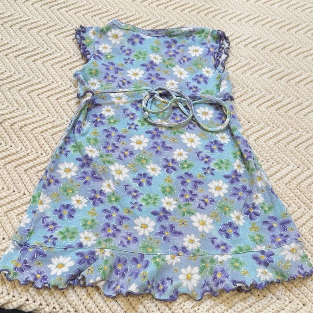 Sweet Innocence‎ Y2K Ruffle Dress Size 2T Purple Blue Daisies Tie Back Summer